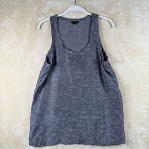 Theory Mondo Chantilly Grey Floral Lace‎ Print 100% Silk Tank Top M